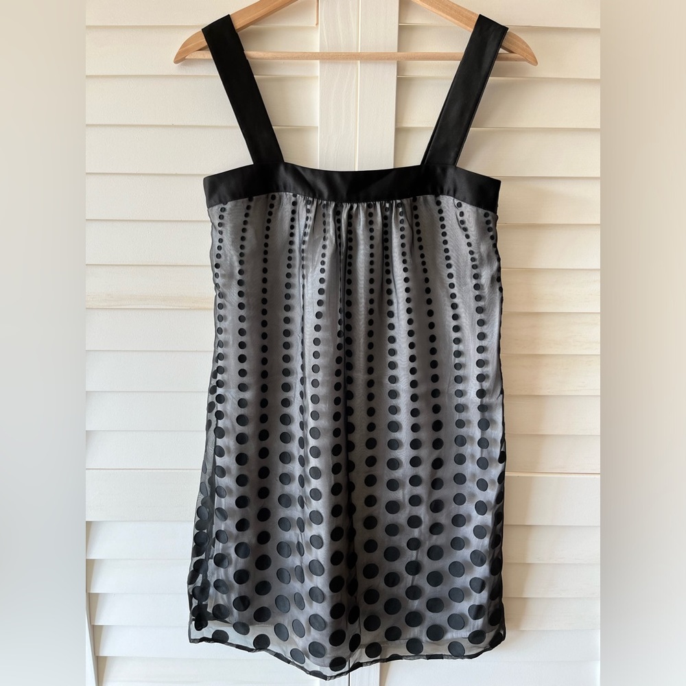 White House Black Market Black Sheer Polka dot Dress with Lining Size 2